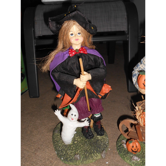 Halloween Scarecrow & Witch 13" Fabric Mache Figurines Pumpkins Ghosts Box - Picture 6 of 9